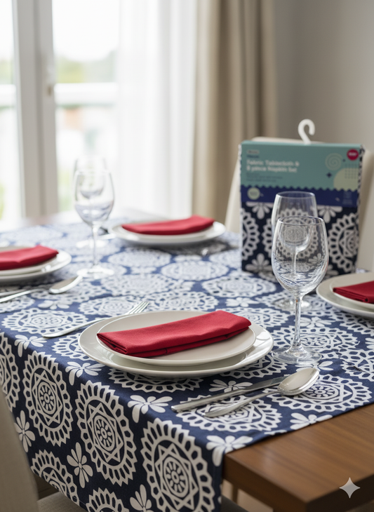 Blue Mandala Dining Set with 8 Napkins