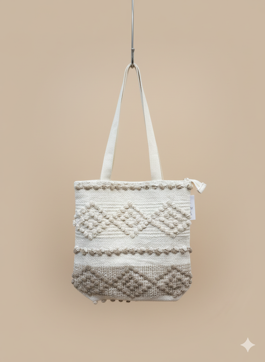 Beige Diamond Boho Tote Bag