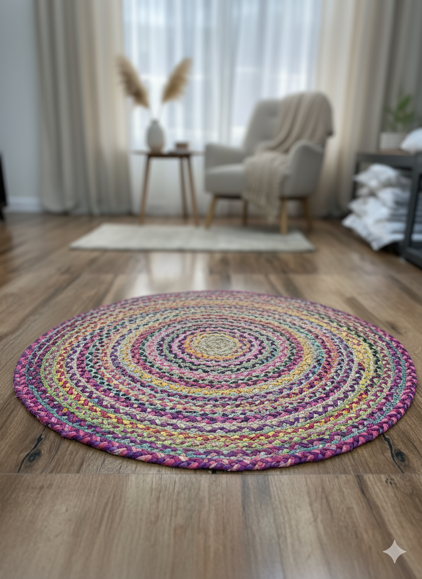Multi-Colour Round Jute Rug