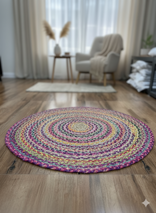 Multi-Colour Round Jute Rug