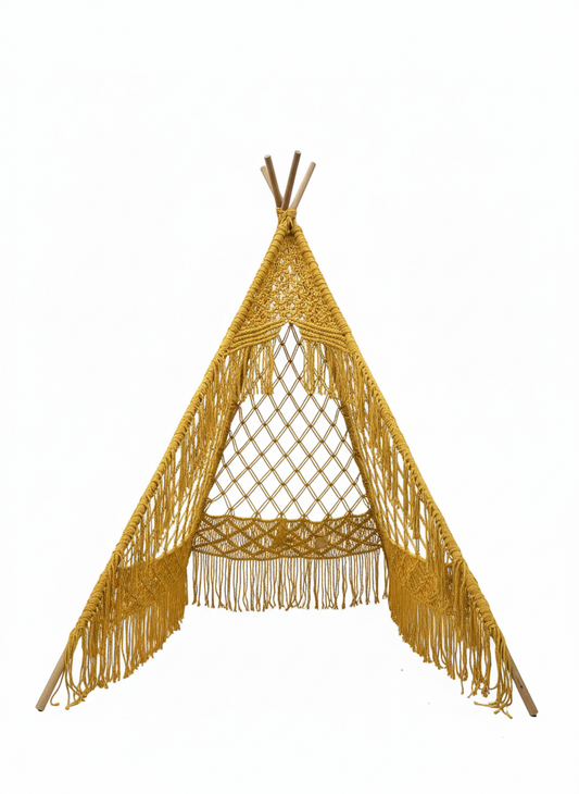 6 ft Macrame Mustard Teepee Tent