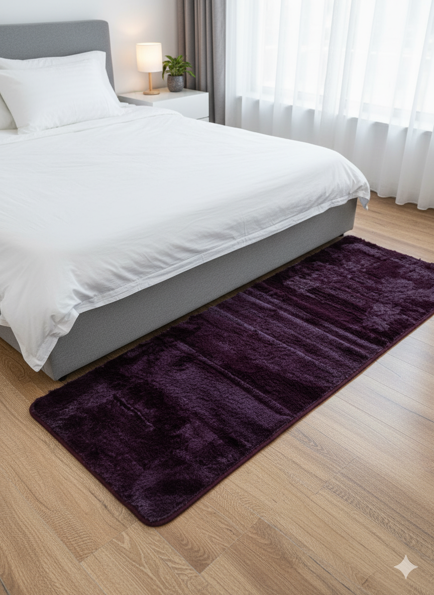 Deep Purple Rabbit Fur Bedside Runner
