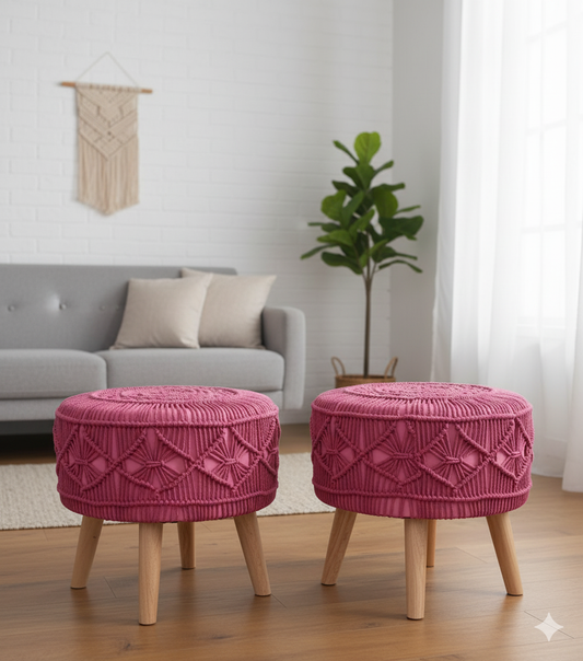 Queen Colour Macrame Ottomans (Pair) – 16 inches Height