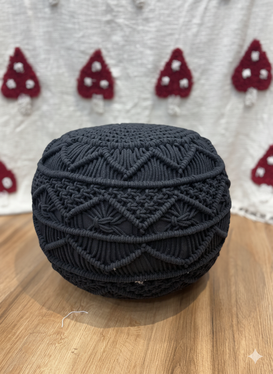Black Macrame Pouf