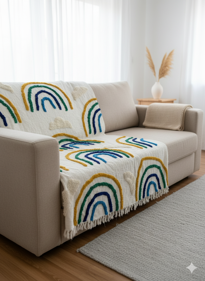 Mini Rainbow Tufted Sofa Throw