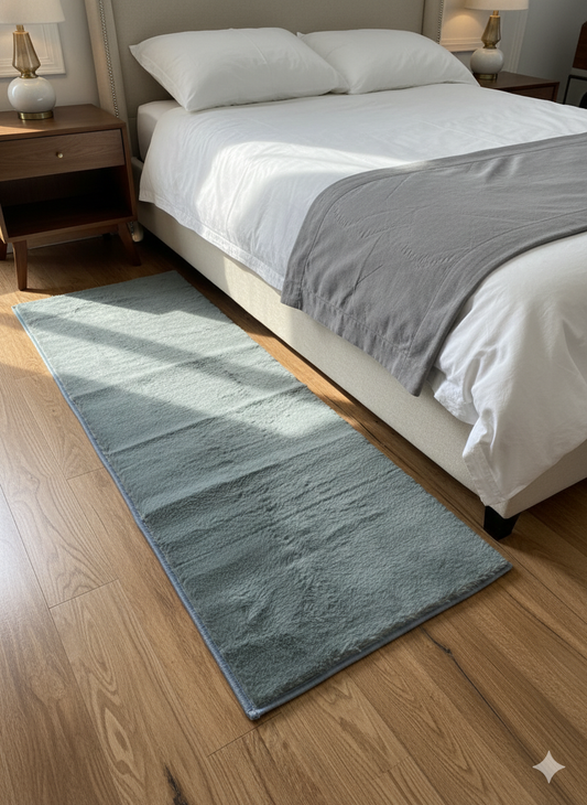 Light Grey Rabbit Fur Bedside Runner