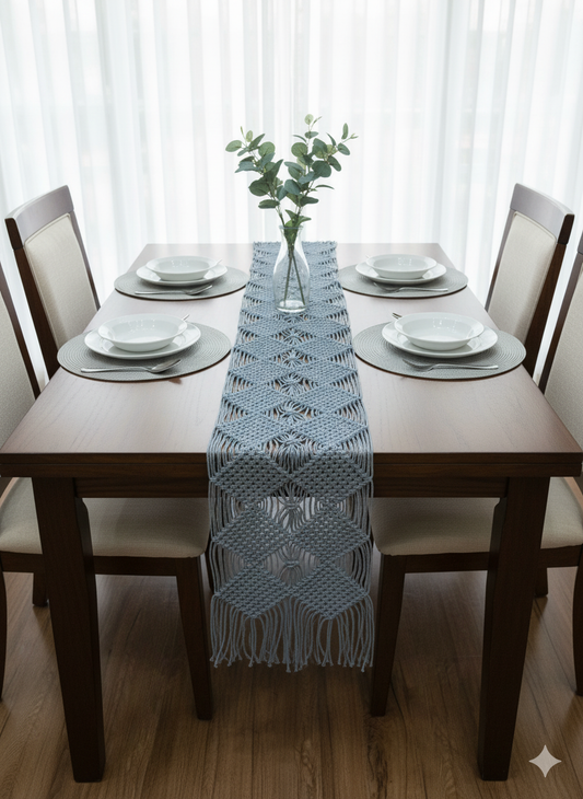 Grey Macrame Table Runner