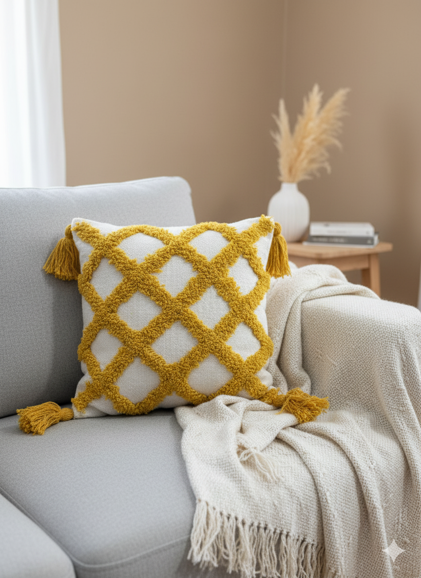 Yellow Zigzag Tufted Cushion Cover 12*12