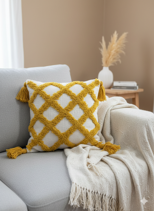 Yellow Zigzag Tufted Cushion Cover 12*12