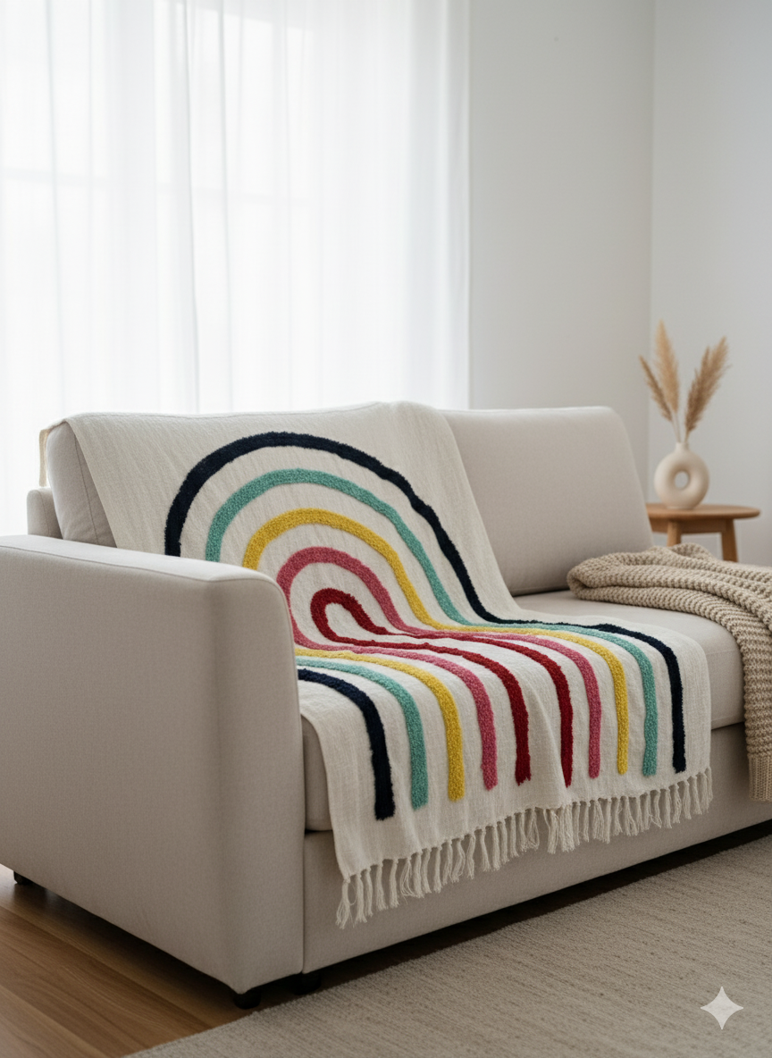 Rainbow Tufted Sofa Throw