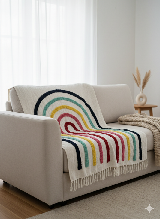 Rainbow Tufted Sofa Throw