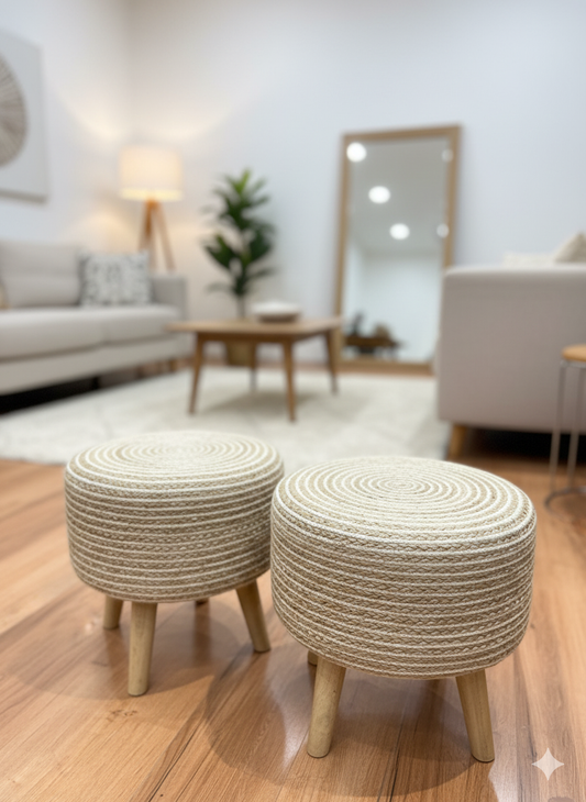 Jute Beige Ottomans Pair