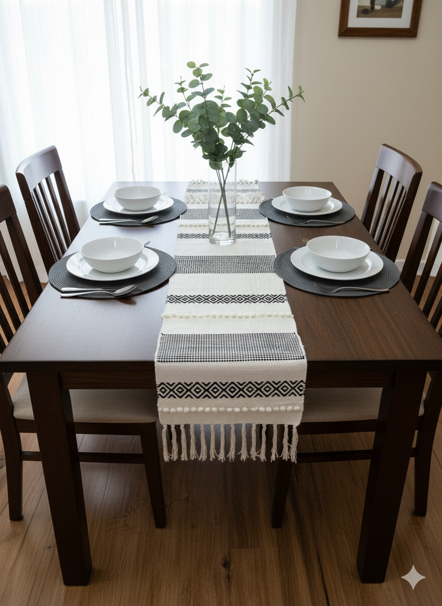 Black Boho Table Runner