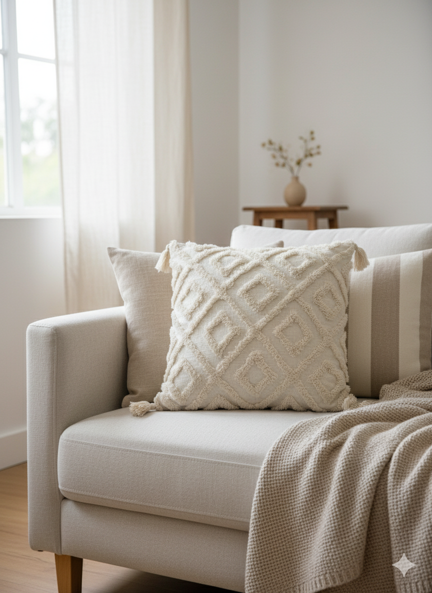 White Tufted Cushion Cover 24” x 24”