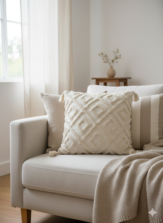 White Tufted Cushion Cover 24” x 24”