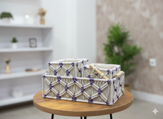 Lavender Macrame Basket Set of 3