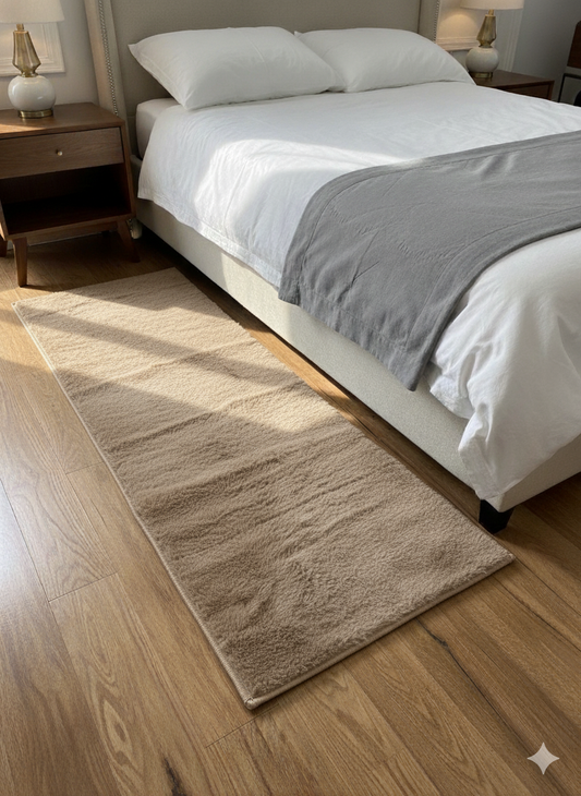 Camel Colour Rabir Fur Bedside Runner