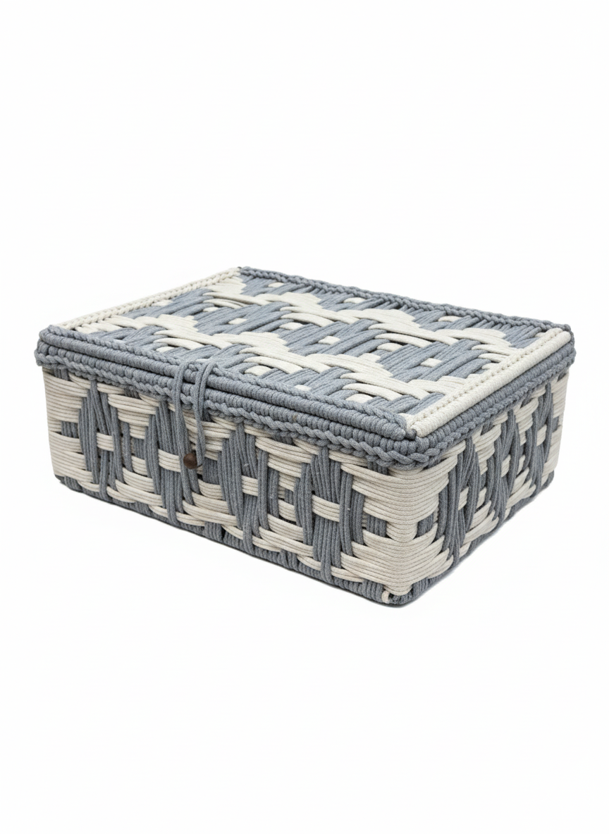 Grey Macramé Organizer Basket