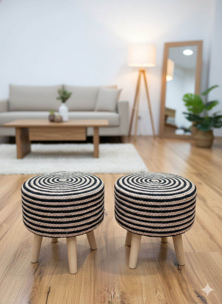 Natural Jute Ottomans Pair