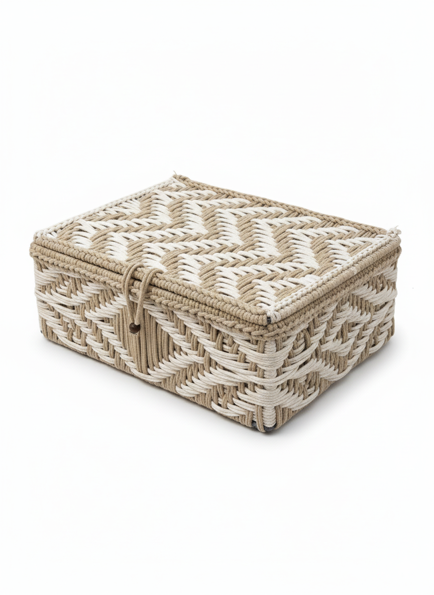 Beige Macrame Organizer Basket
