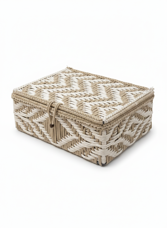 Beige Macrame Organizer Basket