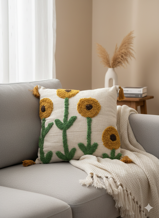 Sunflower Tufted Cushion Cover  24" x 24"