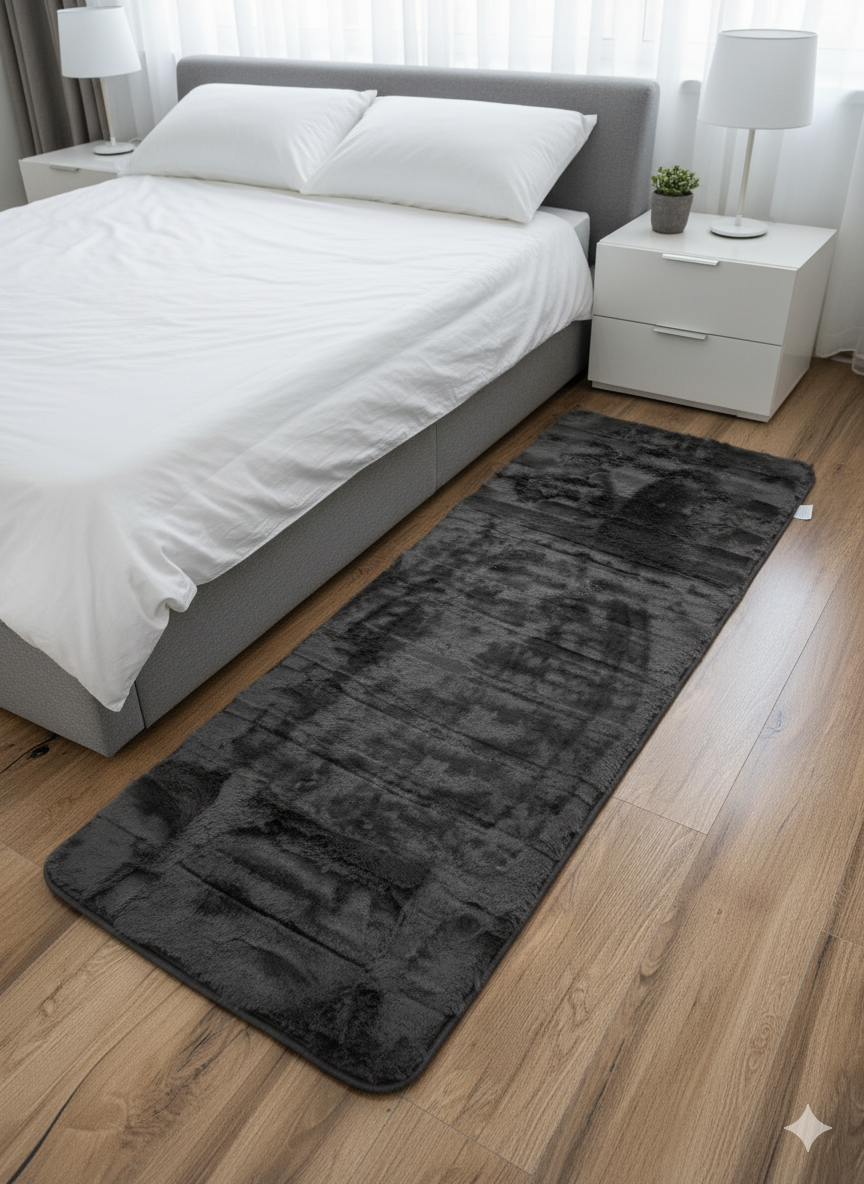 Deep Charcoal Rabbit Fur Bedside Runner