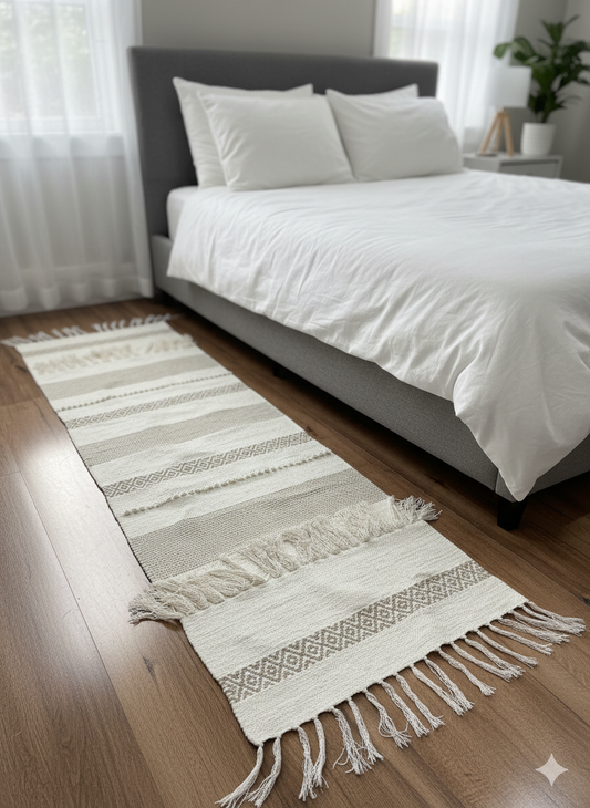 Beige Boho Bedside Runner 2 x 6 feet