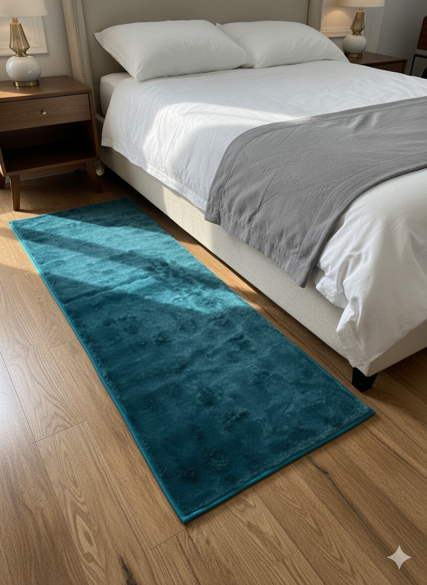 Royal Blue Rabbit Fur Bedside Runner