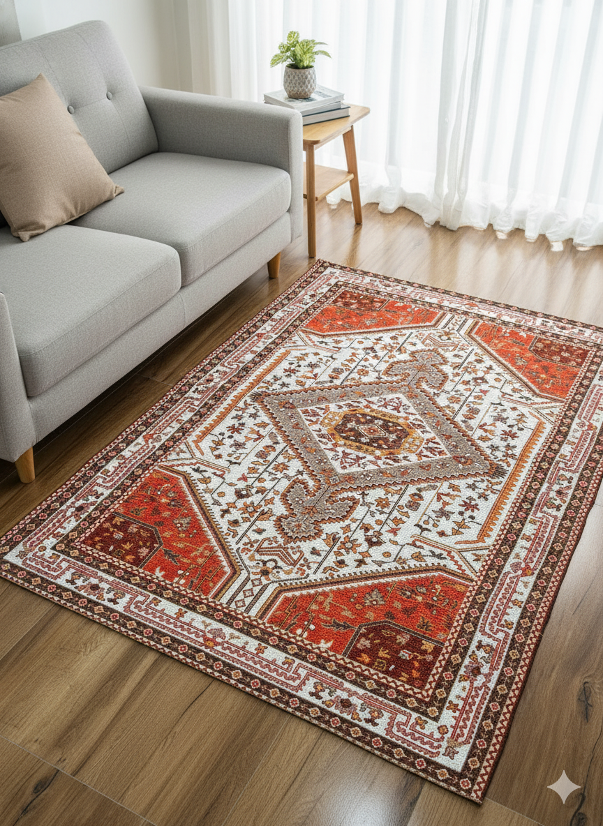 Geometric Red Persian-Style Rug