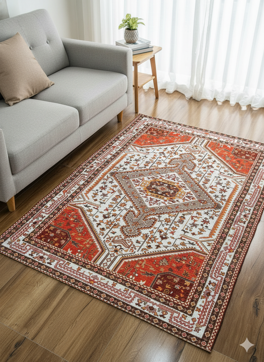 Geometric Red Persian-Style Rug