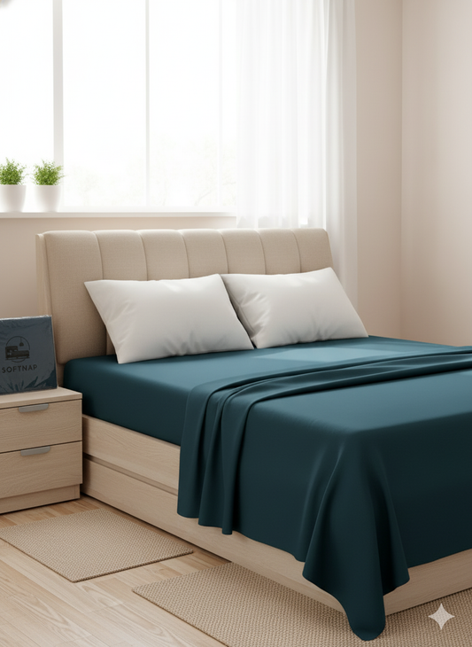 Solid Blue Fitted Bedsheet