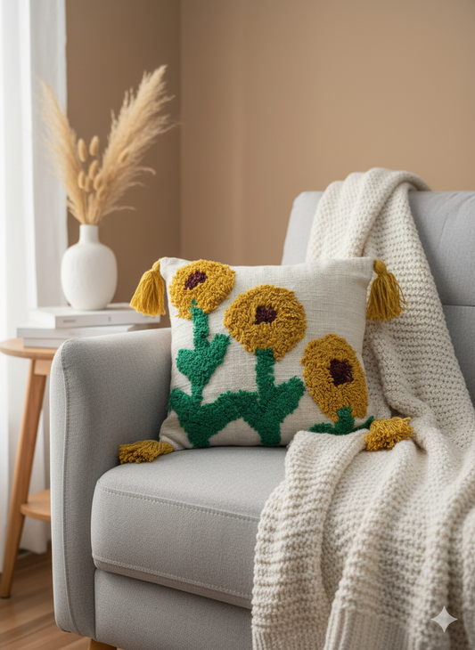 Sunflower Tufted Cushion Cover 12*12