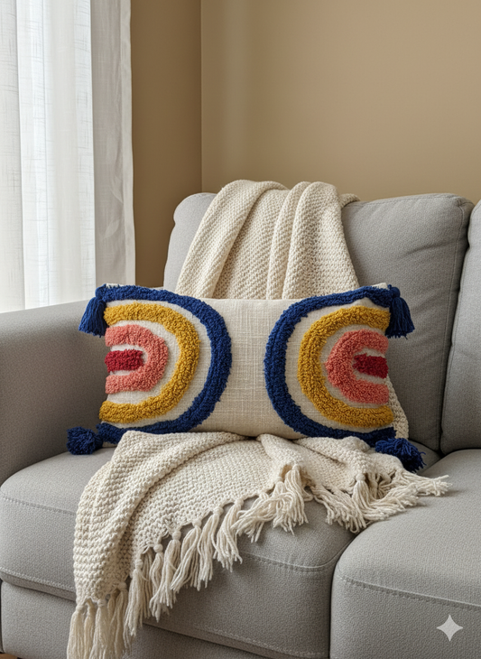 Rainbow Tufted Cushion Cover  12" x 20"