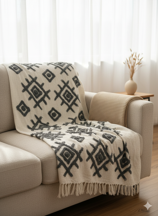 Grey Tufted Sofa Throw