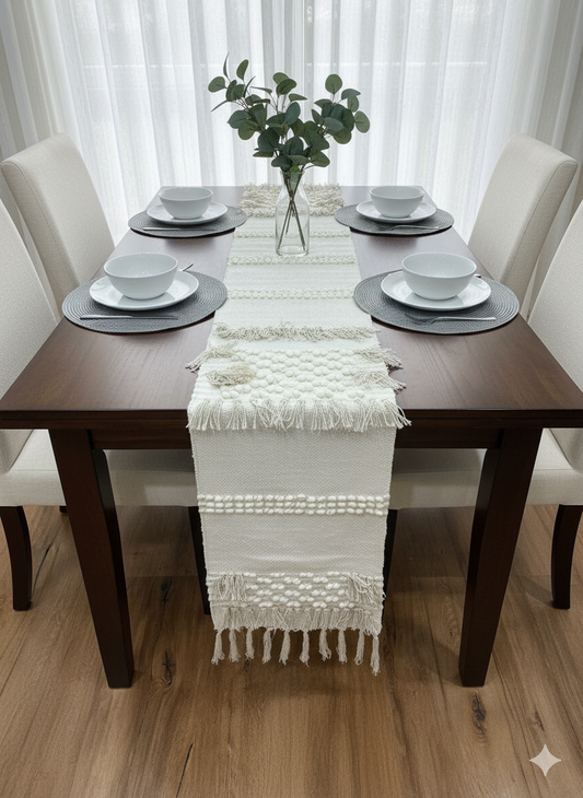 Off White Frill Boho Table Runner.