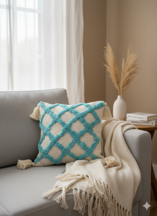 Blue Zigzag Tufted Cushion Cover 12*12