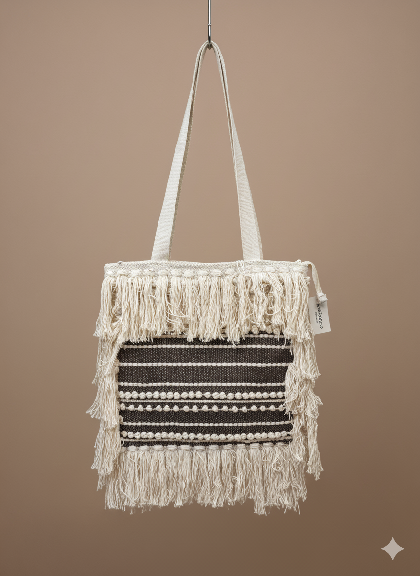 Beige Chocolate Dot Boho Tote Bag