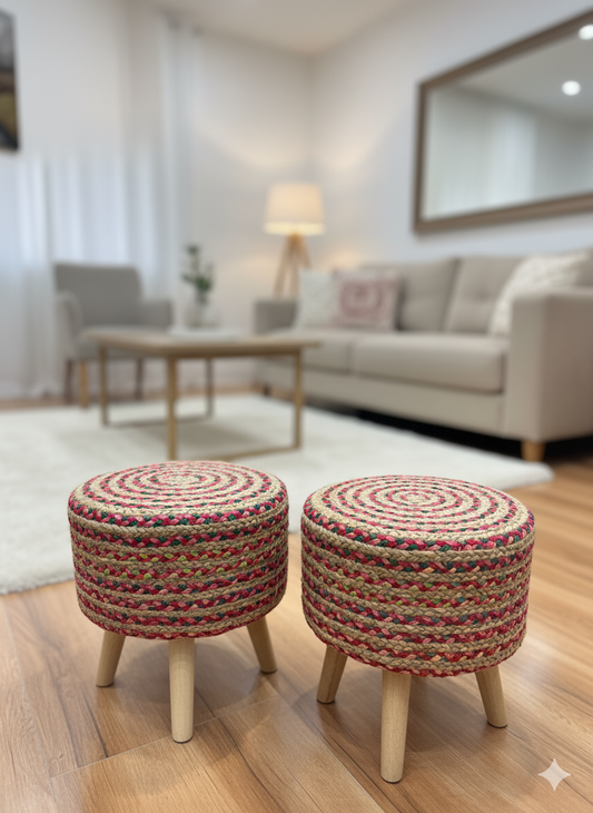 Jute Multicolour Ottomans Pair