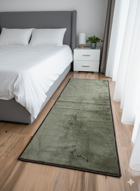 Olive Green Rabbit Fur Bedside Runner