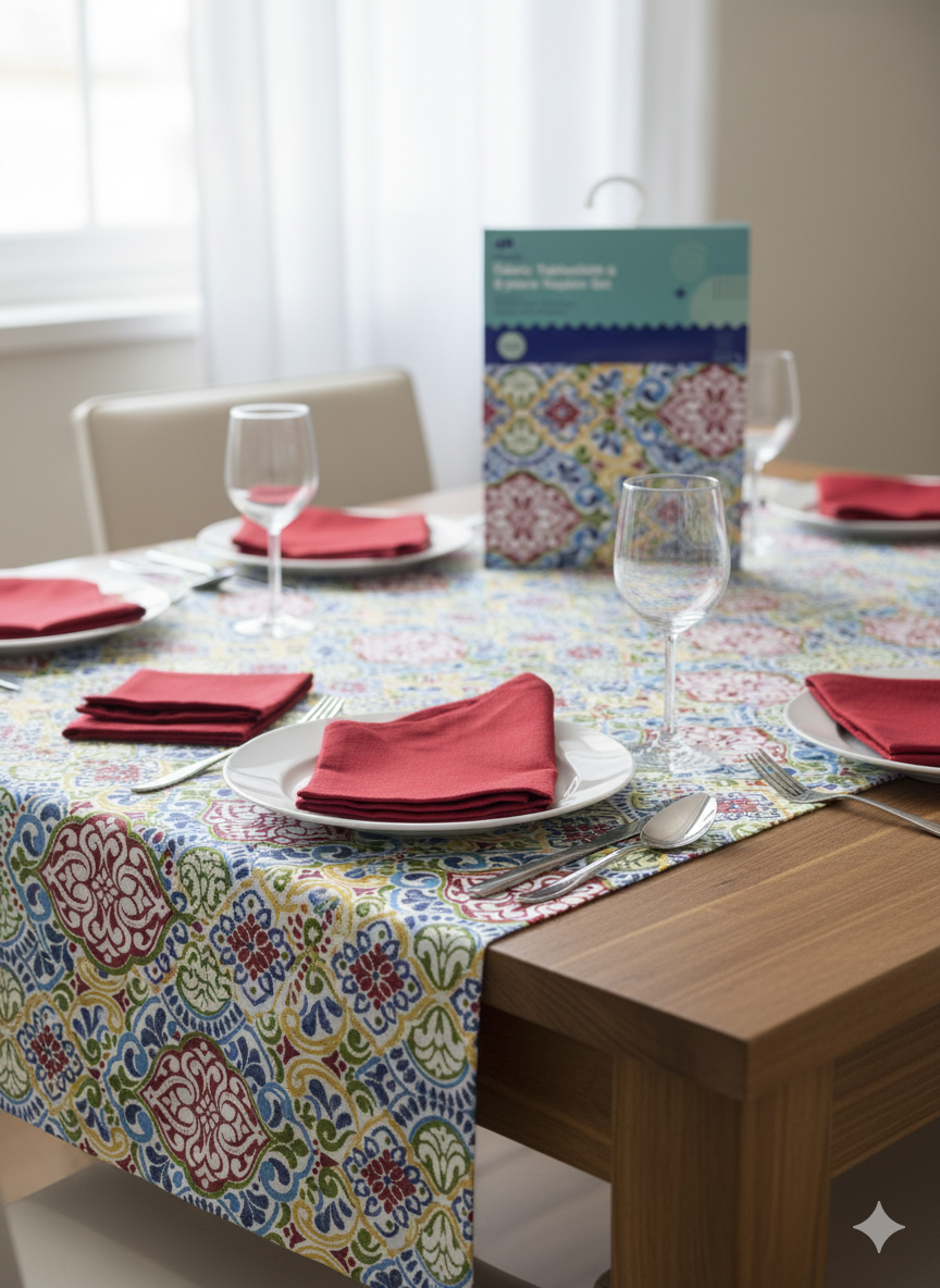 Multi-Flower Dining Set with 8 Napkins