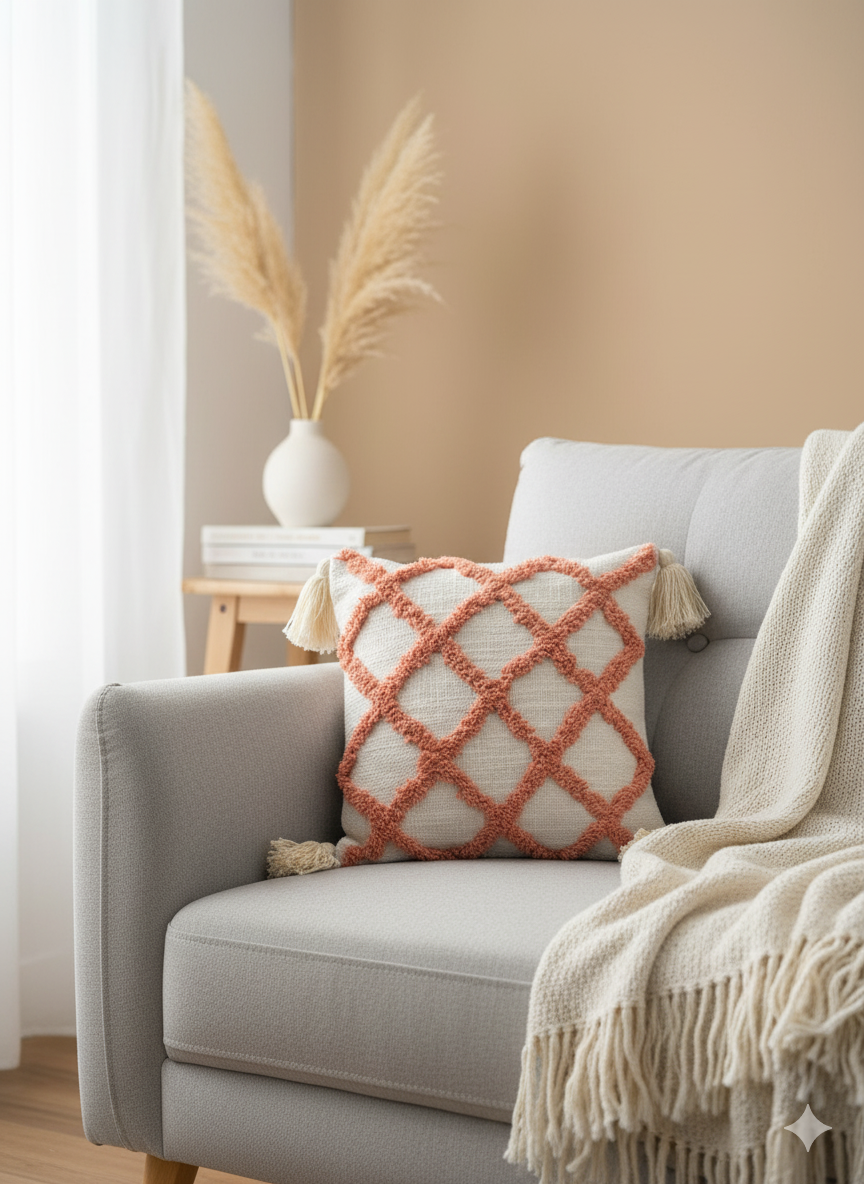Peach Zigzag Tufted Cushion Cover 12*12