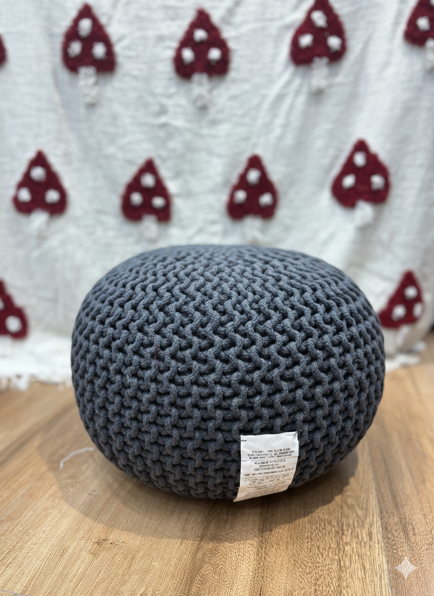 Dark Grey Macrame Pouf