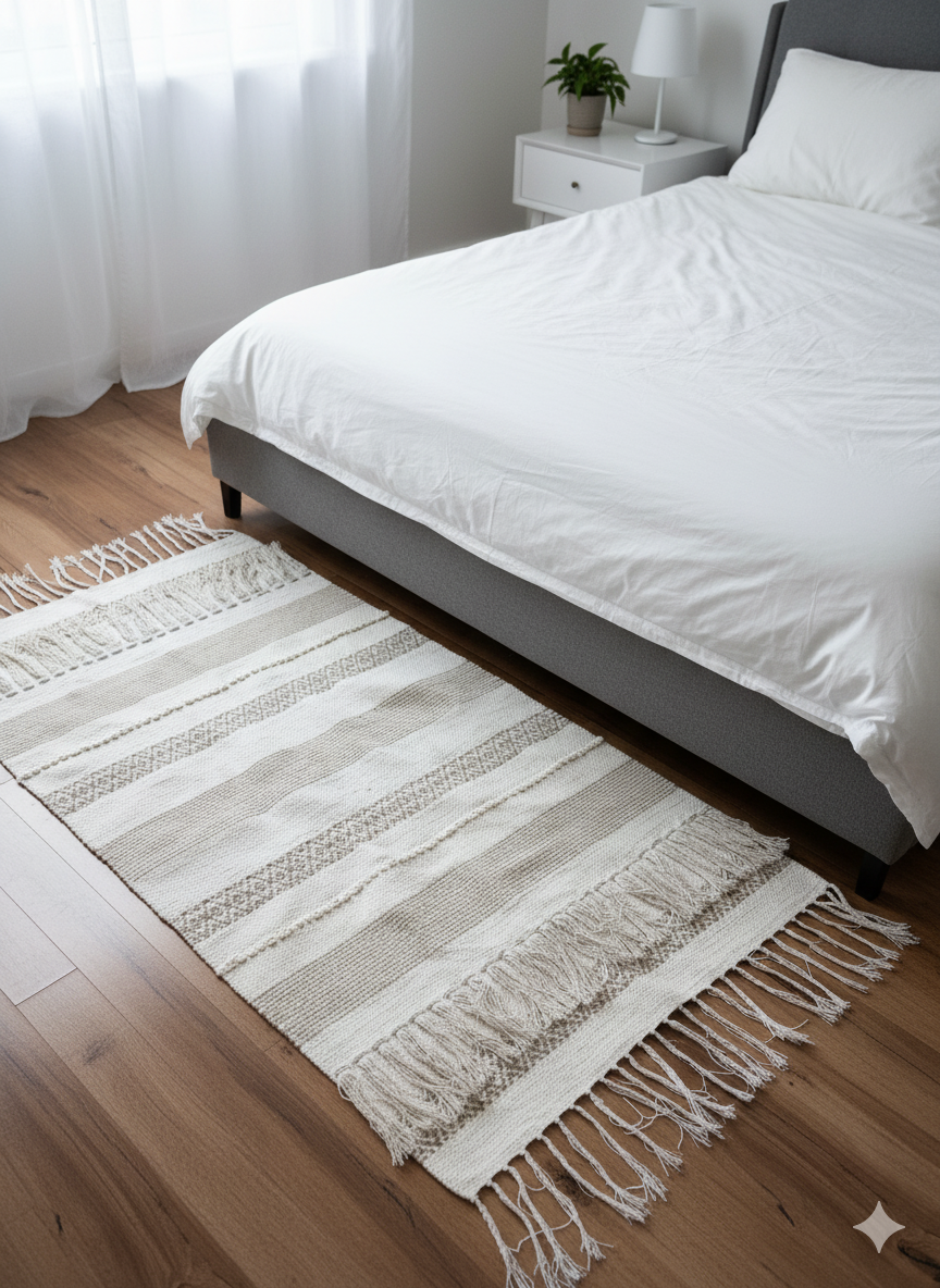 Beige Boho Bedside Runner 3 x 5 feet
