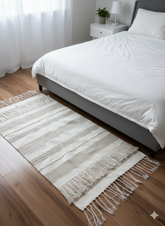 Beige Boho Bedside Runner 3 x 5 feet