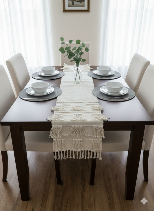 Off-White Boho Table Runner.