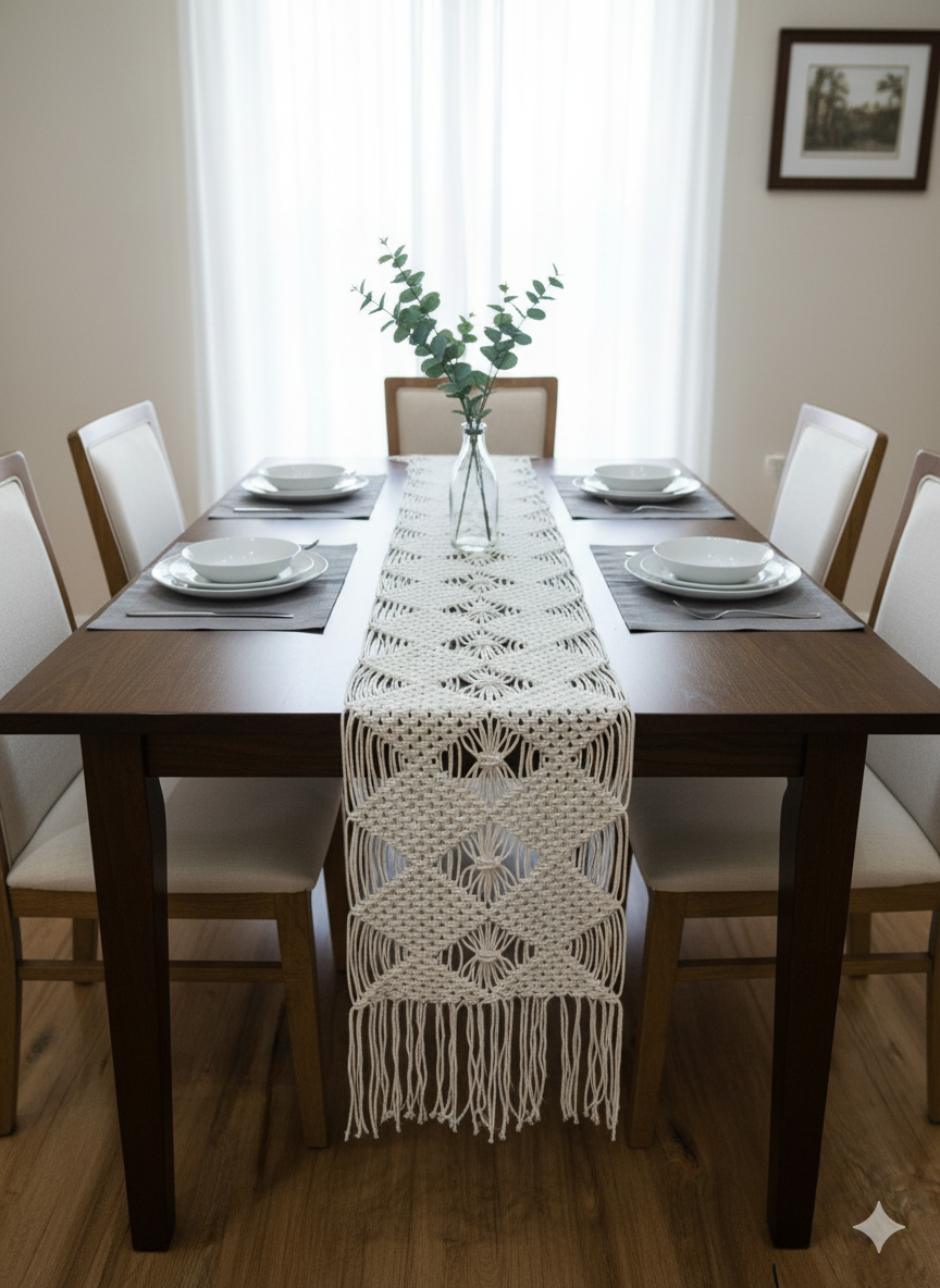White Macrame Table Runner