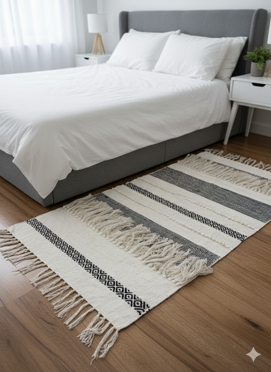 Grey Boho Bedside Runner 3 x 5 feet