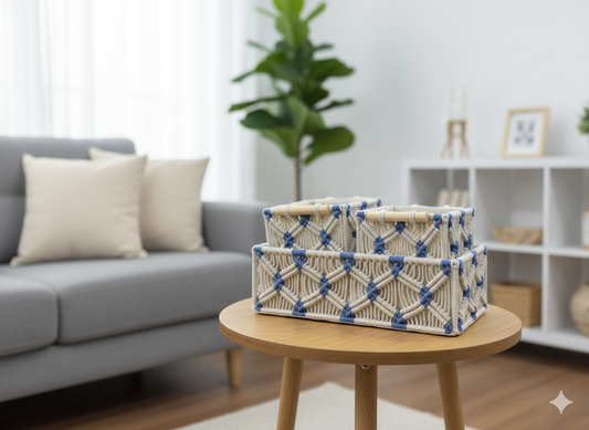 Sky Blue Macrame Baskets Set of 3