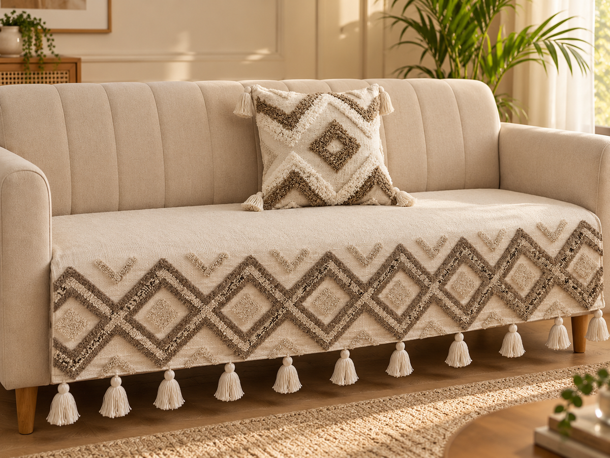 Beige Tufted Sofa Cover